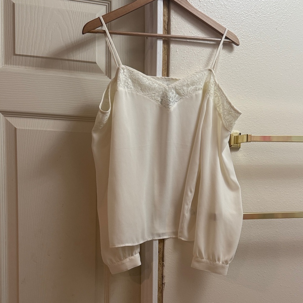 Express Cream Lace Trim Blouse